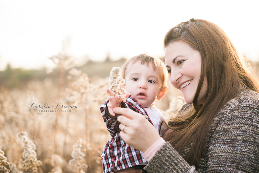 Mother and son in golden field. Family Photographer Christina Freeman Photography serving Northbrook, Glenview and Evanston